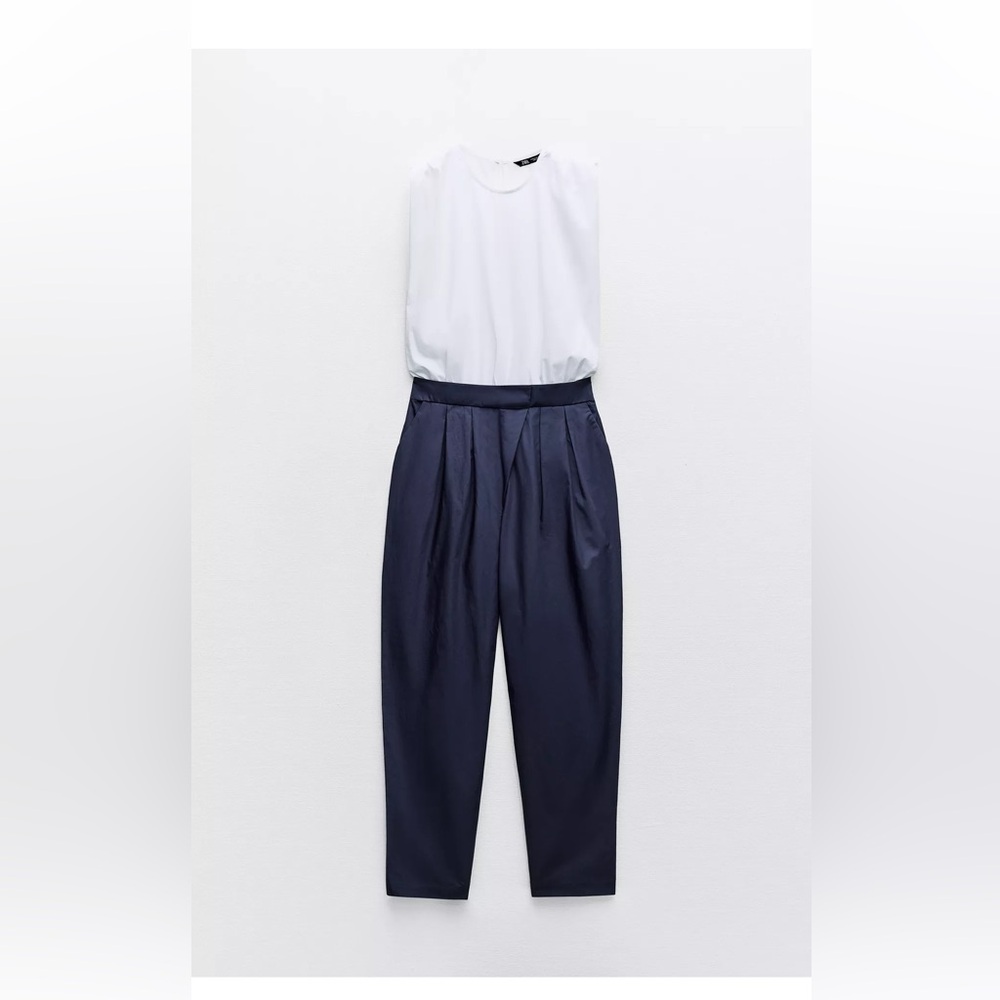 Zara mixed poplin full length jumpsuit